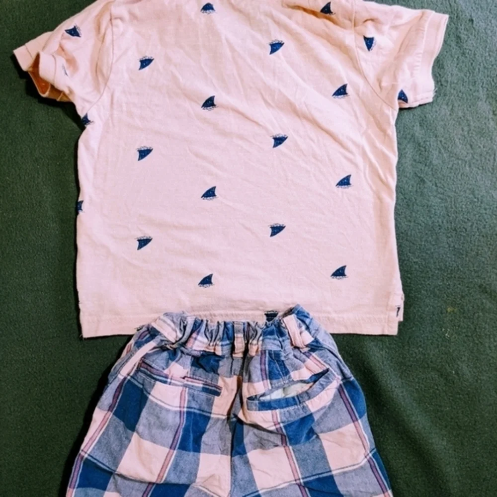 Baby 18-24 months sailboat polo and children's place pink navy stripe shorts‎